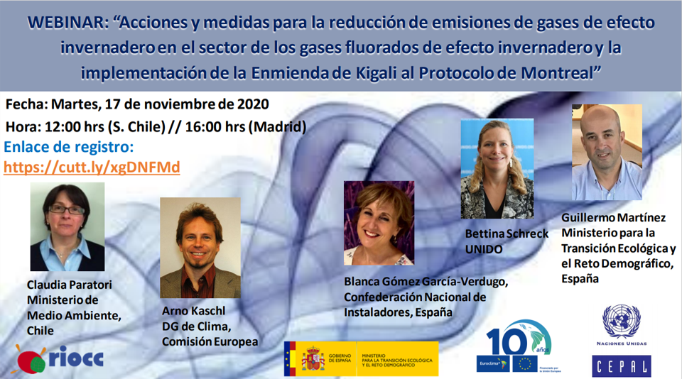 Webinar RIOCC: “Acciones y medidas para la reducción de emisiones de gases de efecto invernadero en el sector de los gases fluorados de efecto invernadero y la implementación de la Enmienda de Kigali al Protocolo de Montreal”