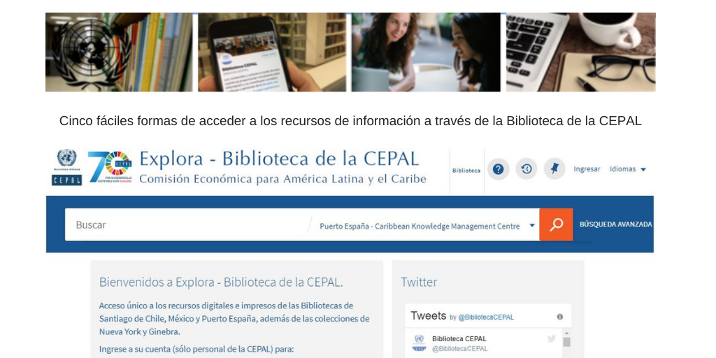 Pantalla de Explora sistema de búsqueda de la Biblioteca CEPAL