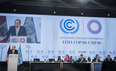 Foto de Ban Ki-moon en la  20ª Conferencia de las Partes de la Convención Marco de las Naciones Unidas sobre el Cambio Climático (COP20)