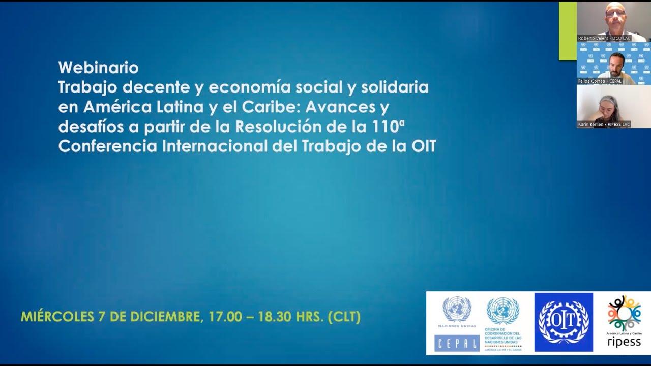 Webinario Trabajo decente y economía social y solidaria en América Latina y el Caribe